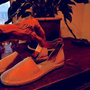 Tan Espadrille Sandals with Ankle Strap